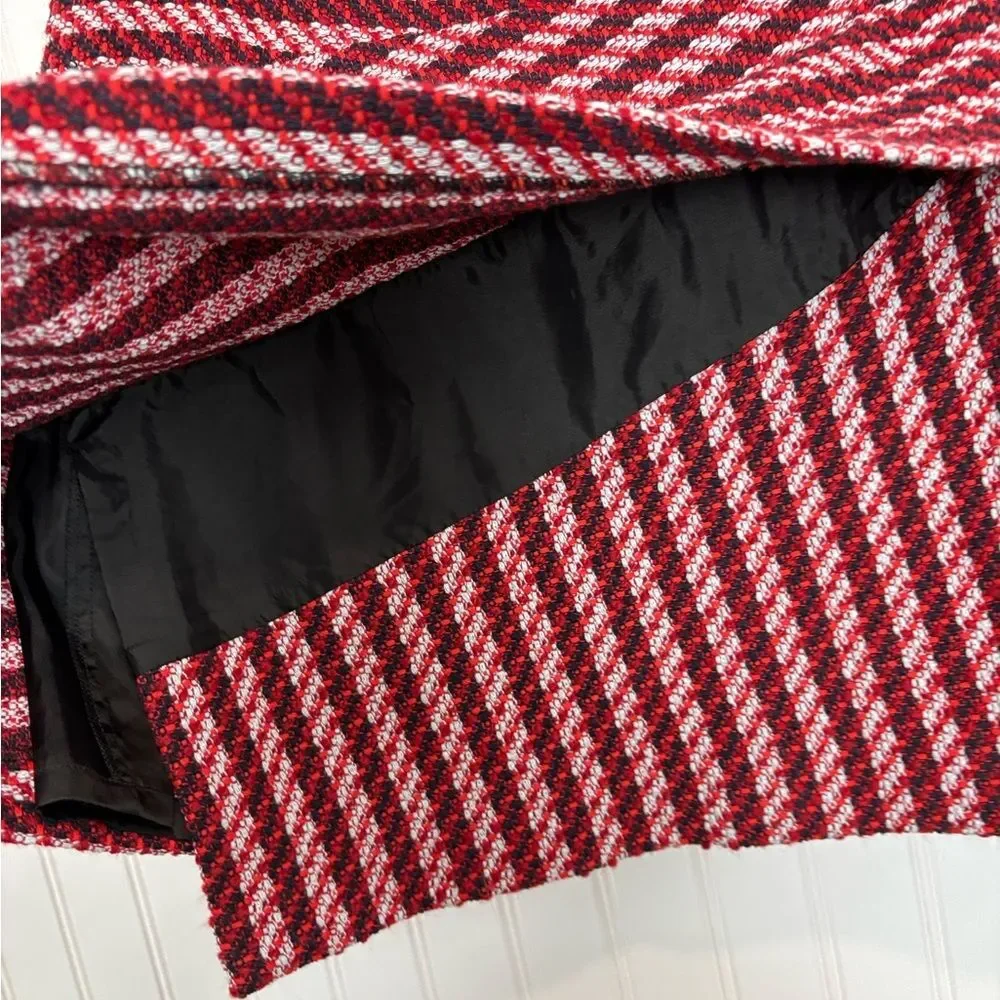 Maje Asymmetrical tweed academia mini Skirt in Red and Pink